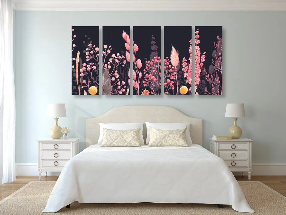Quadri 5 pezzi – Pittura a olio di fiori selvatici