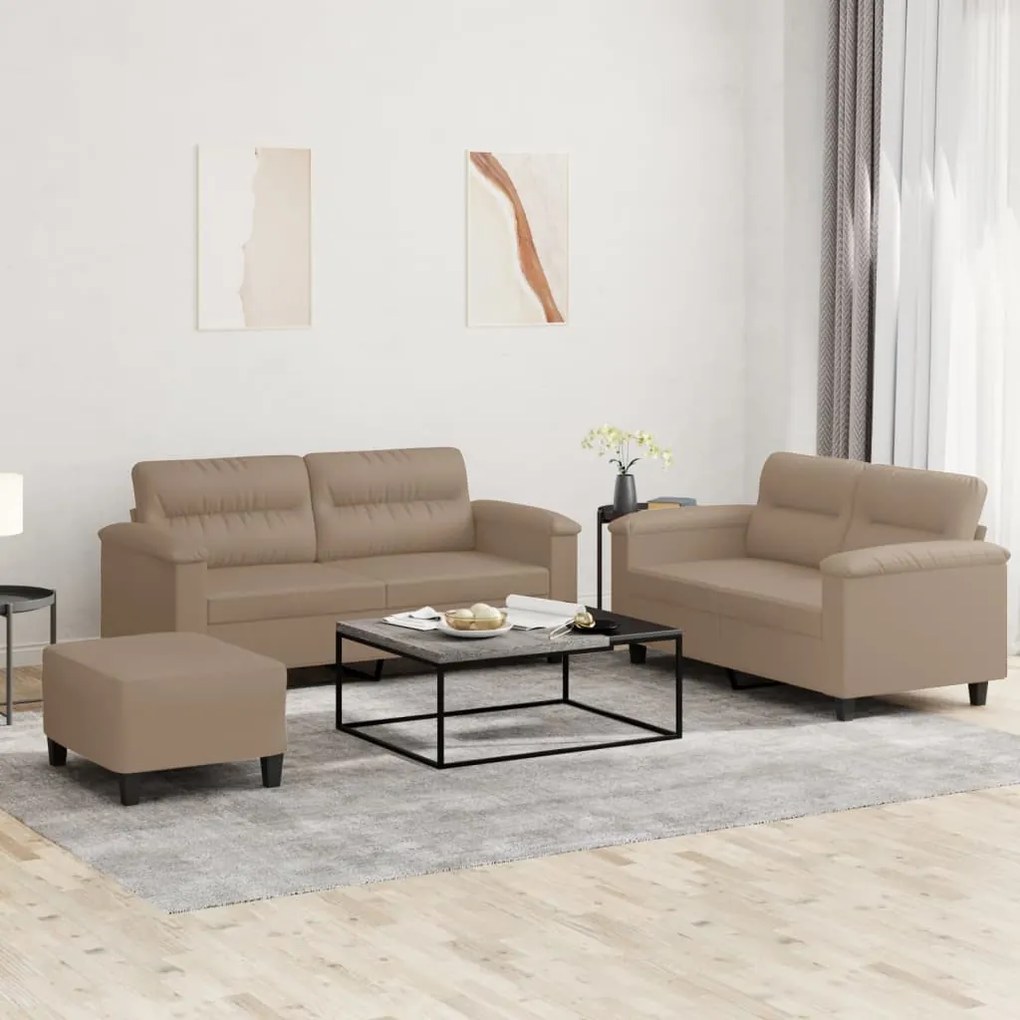 Set Di Divani 3 Pz Con Cuscini Cappuccino İn Similpelle /