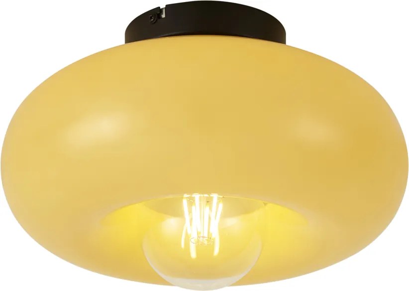 Plafoniera retrò nera con vetro giallo 30cm - Glaze