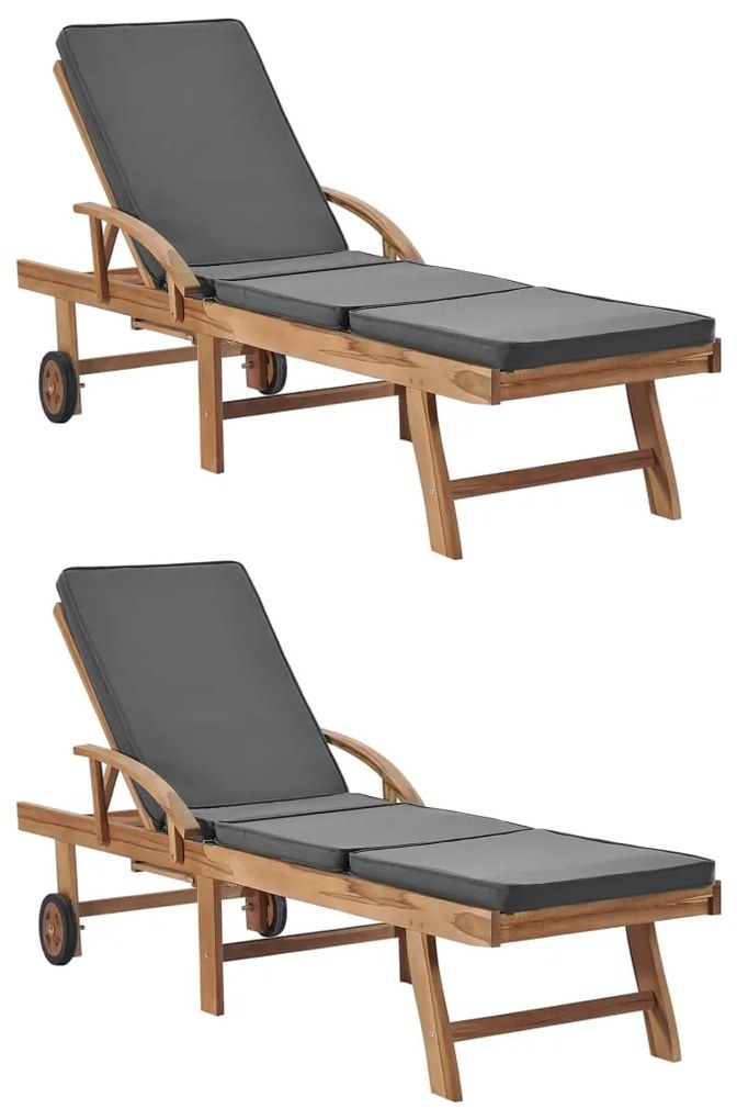 Lettini Prendisole Con Cuscini 2 Pz Legno Di Teak Grigio Scuro /