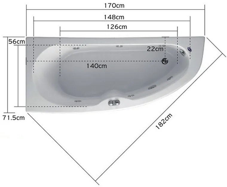Kamalu - Vasca ad angolo semicircolare 170cm in acrilico | K-270