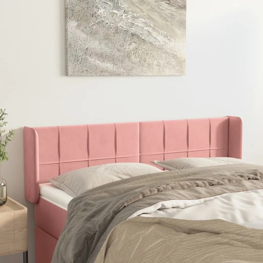 Testiera Ad Orecchio Rosa 147x16x78/88 Cm İn Velluto /