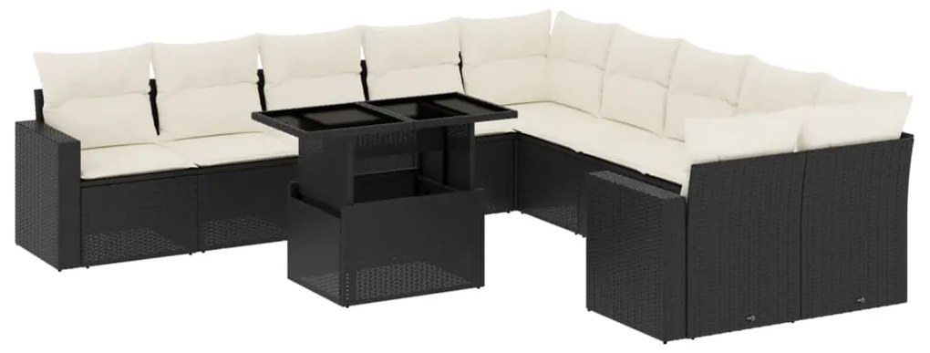 Set divani da giardino 11 pz con cuscini in polyrattan nero