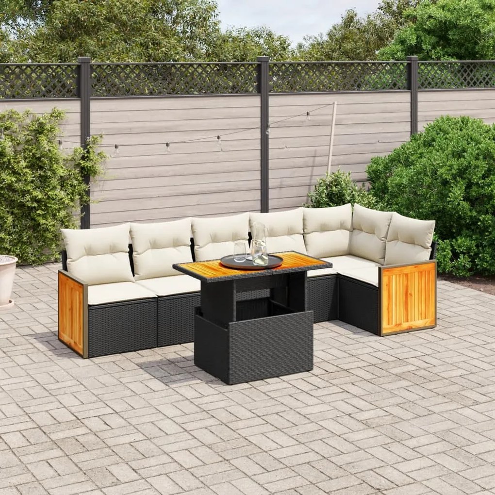 Set divani da giardino con cuscini 7pz nero polyrattan