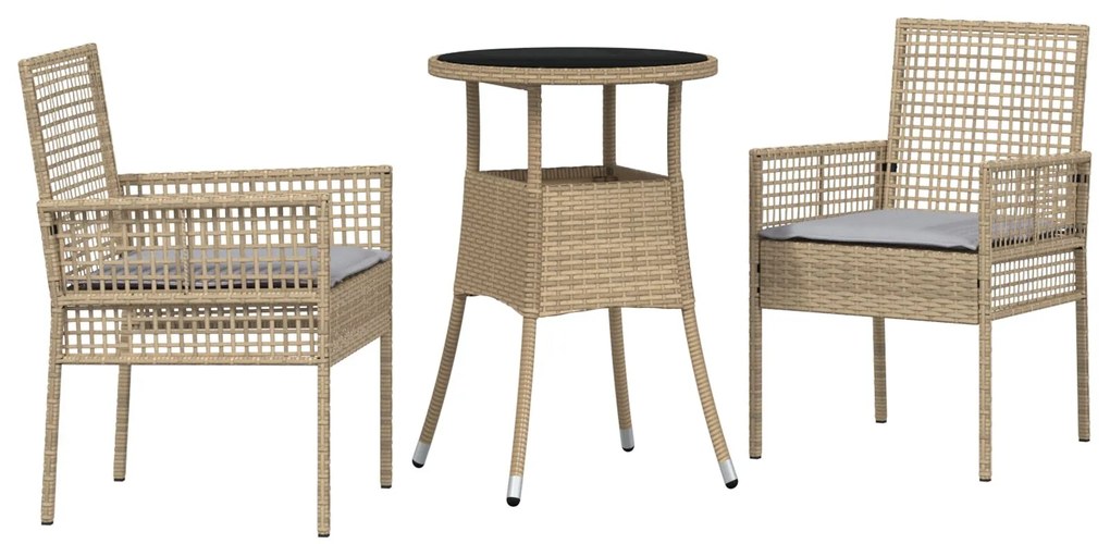 Set da pranzo da giardino set di 3 beige vimini, vetro durevole