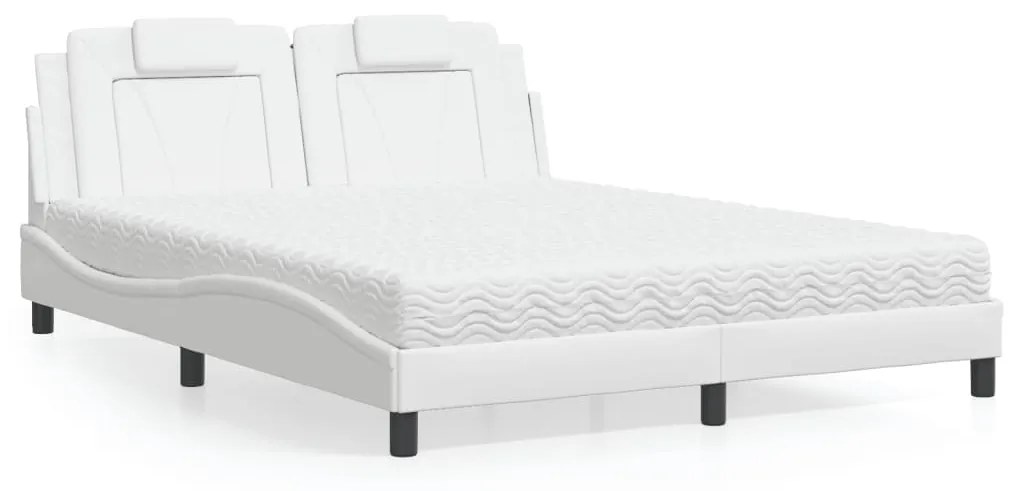 Letto Con Materasso Bianco 160x200 Cm İn Similpelle /