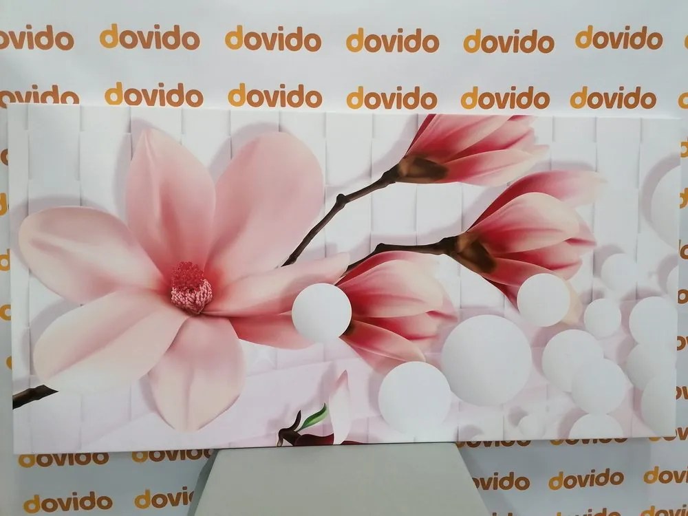 Stampa su tela – Magnolia con elementi astratti