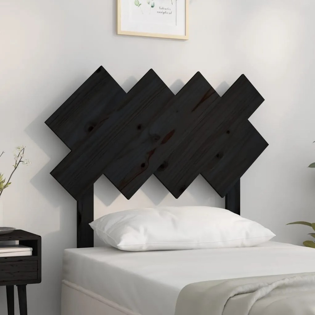 Testiera Per Letto Nera 92x3x81 Cm İn Legno Massello Di Pino /
