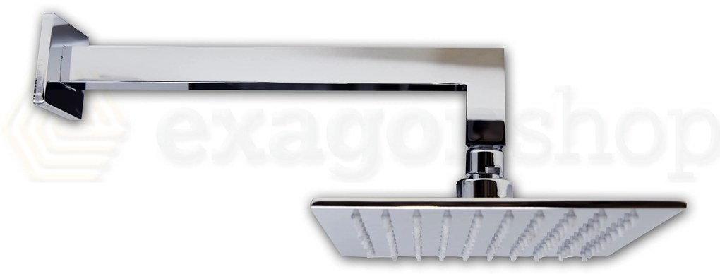 Soffione doccia 20x20 quadro con braccio 30 cm in acciaio cromo lucido Smart
