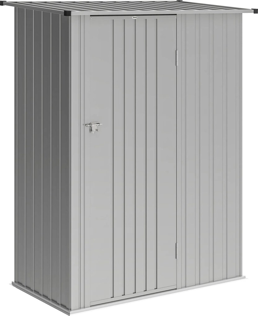 Capanno Porta Attrezzi 142x86x189 cm con Tetto Inclinato e Porta Bloccabile in Metallo Argento...