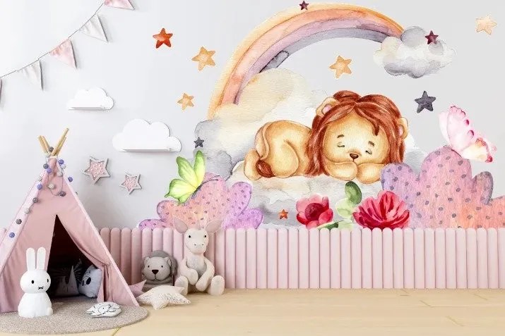 Adesivo murale per bambini con leone addormentato 80 x 160 cm