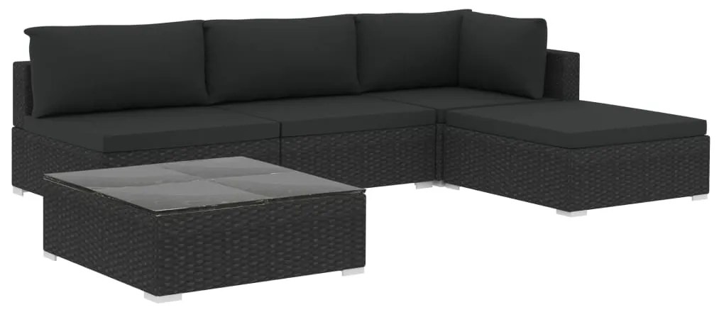 Set divani da giardino 5 pz con cuscini in polyrattan nero