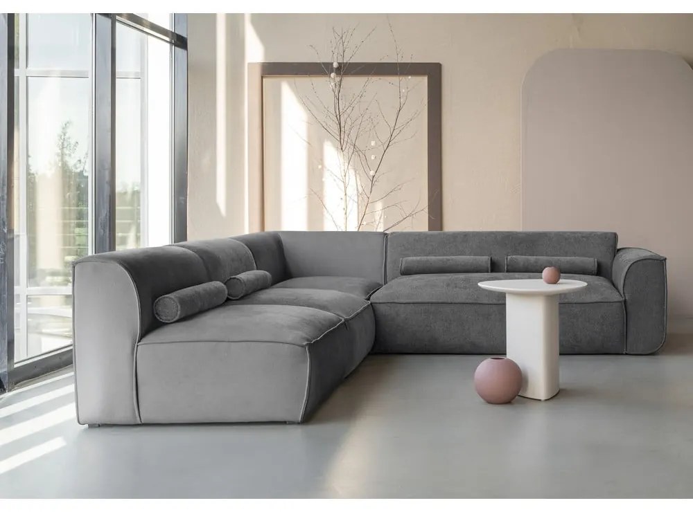 Divano angolare componibile grigio (con penisola a sinistra) Flex Felix – Miuform