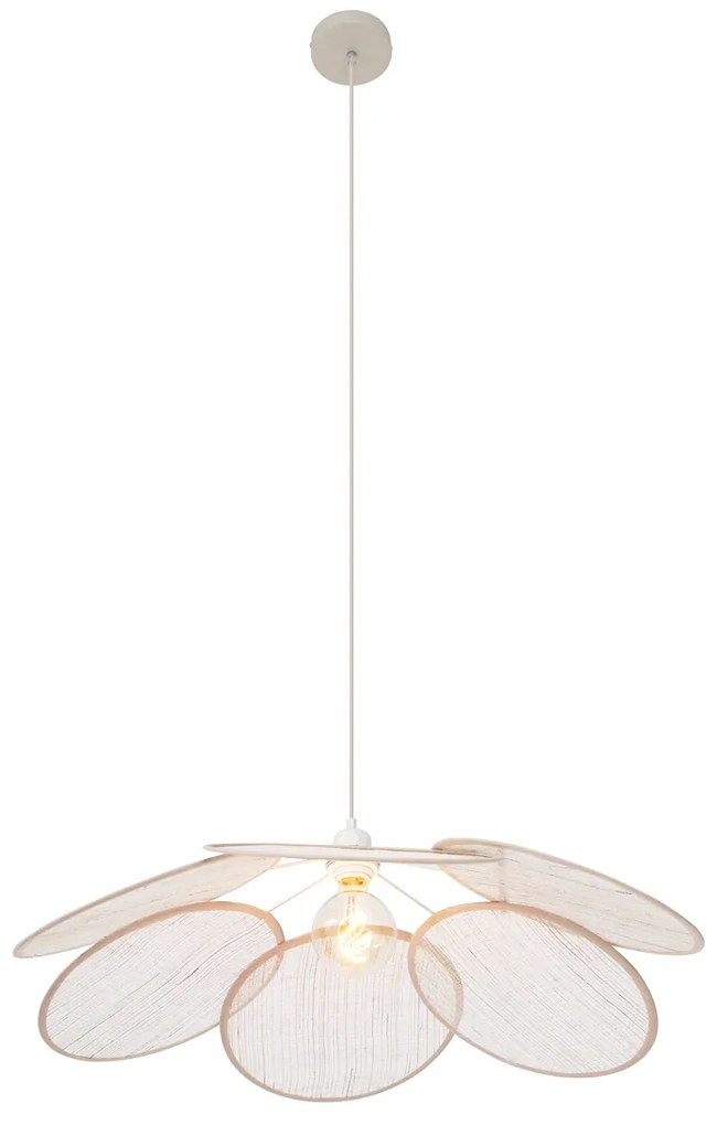 Lampada a sospensione Japandi color crema con paralume in lino - Aisha