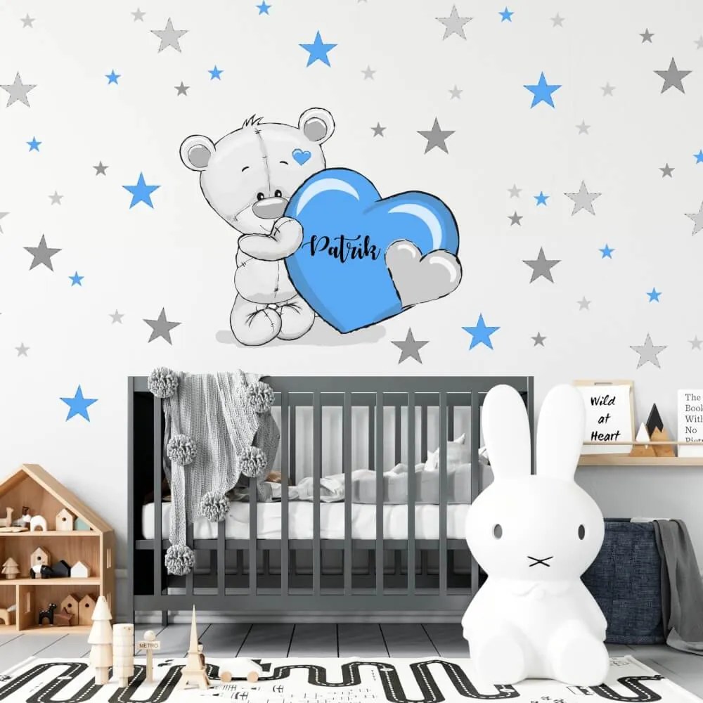 Adesivi da parete - Orsetto blu con nome | Inspio