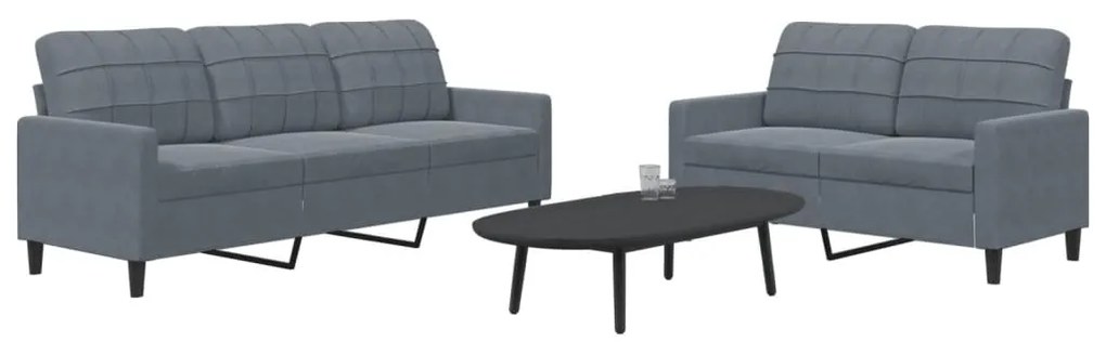 Set Di Divani 2 Pz Con Cuscini Grigio Scuro İn Velluto /
