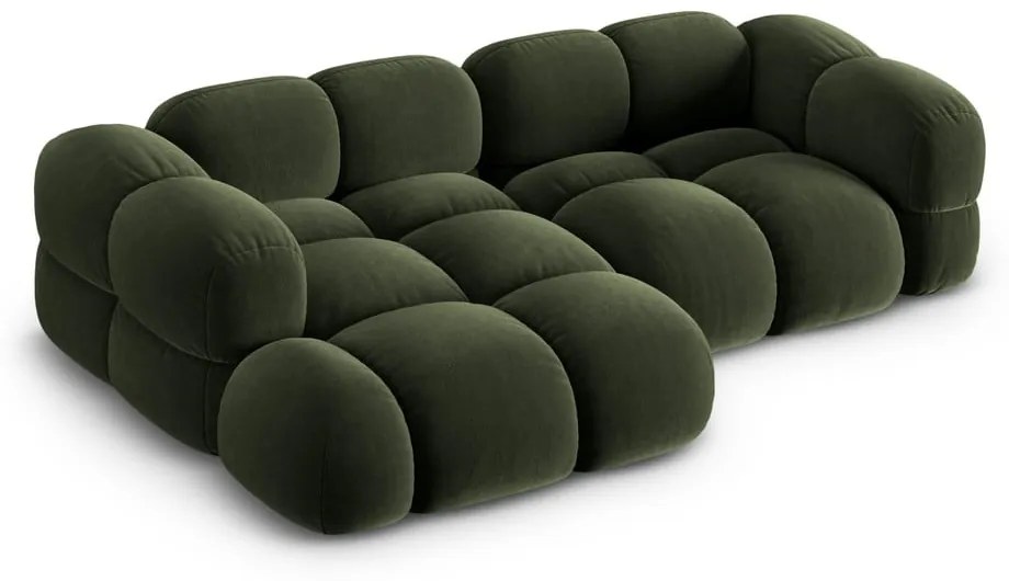 Divano angolare verde (con penisola a sinistra/con chaise lounge) con rivestimento in velluto Loretto – Cosmopolitan Design