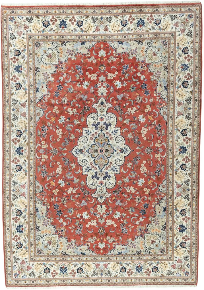 Kashan Tappeto 350x240 Rosso (Iran) Annodato A Mano
