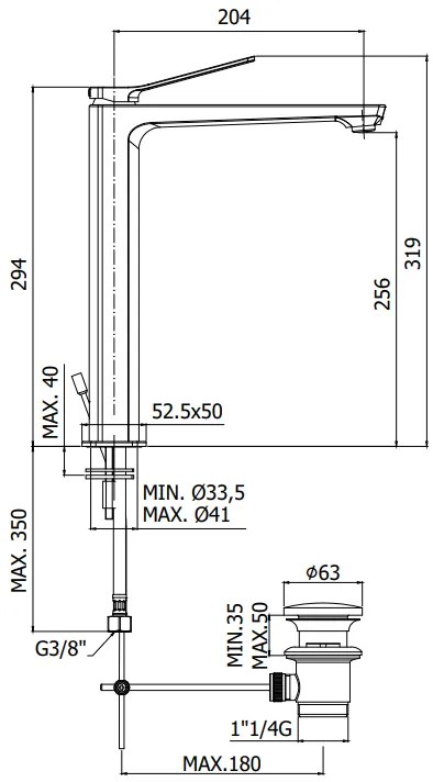 Paffoni Tilt Ti081cr Miscelatore Lavabo alto Prolungato Senza Scarico Cromo