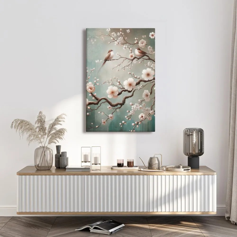 Quadro su tela – Ramo fiorito con uccelli
