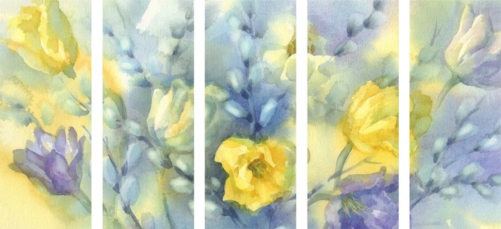 Quadri 5 pezzi – Tulipani gialli ad acquerello