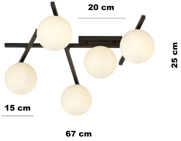 Lampadario da Soffitto in Acciaio e Vetro SMART 5 Nero 5xE14 Colore delle Sfere Bianco
