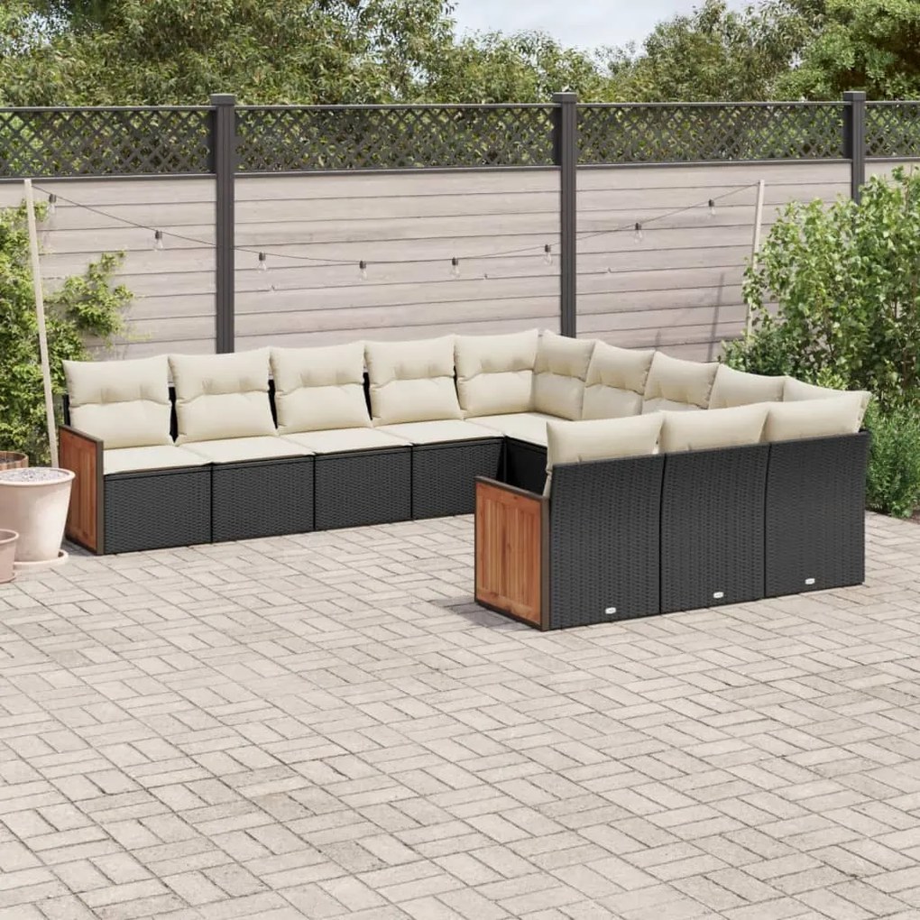 Set divani da giardino 11 pz con cuscini in polyrattan nero