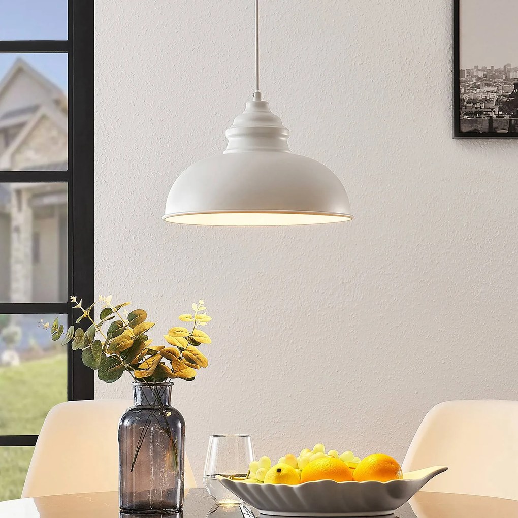 Lindby lampada a sospensione Cliona, bianco, metallo, Ø 31 cm, E27