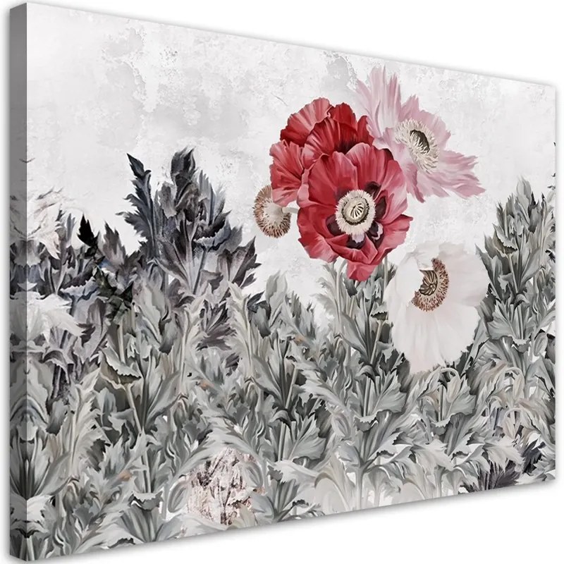 Quadro su tela, Poppie rosse dipinte in giardino  Dimensioni 120x80