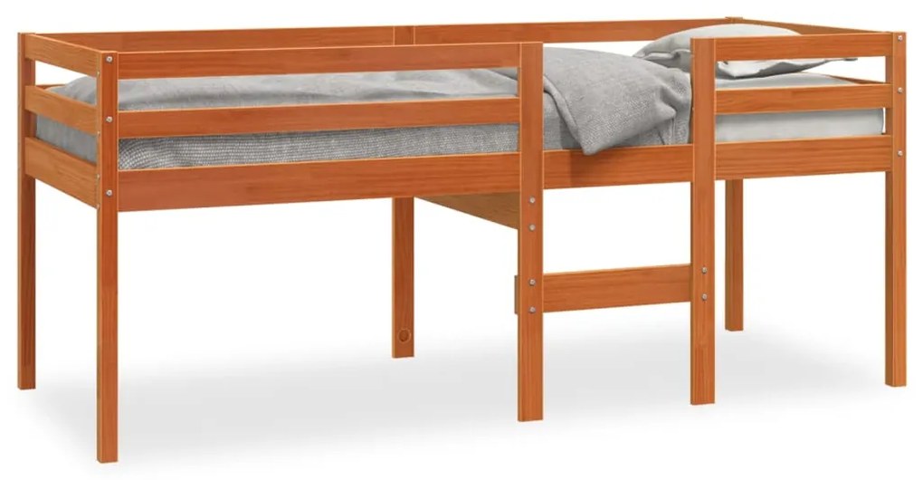 Letto A Soppalco Marrone Cera 90x200 Cm Legno Massello Di Pino /