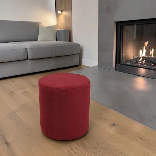 Pouf Tondo Dante D 40 cm in Tessuto Antimacchia Bordeaux