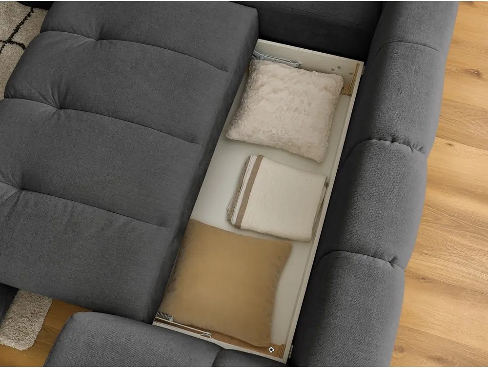 Divano angolare grigio scuro allungabile e con contenitore (penisola a sinistra/a L) Fuji – Bobochic Paris