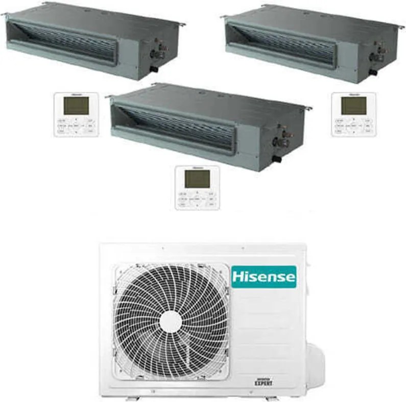 Climatizzatore Condizionatore Hisense Canalizzabile R32 Trial Split Inverter 12000 + 12000 + 12000 BTU con U.E. 3AMW72U4RJC Classe A++/A+