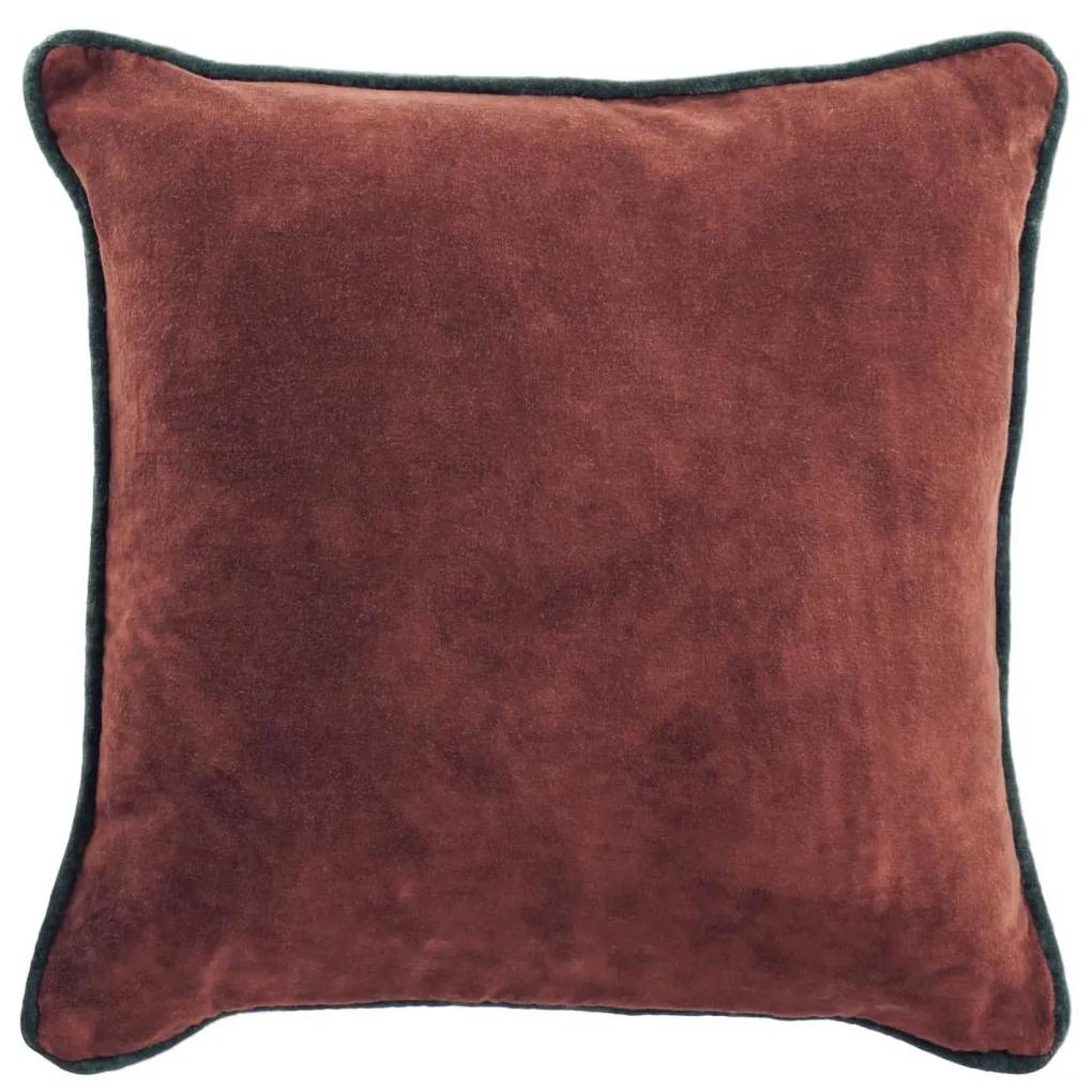Kave Home - Fodera cuscino Julina 100% cotone velluto rosso e bordo verde 45 x 45 cm