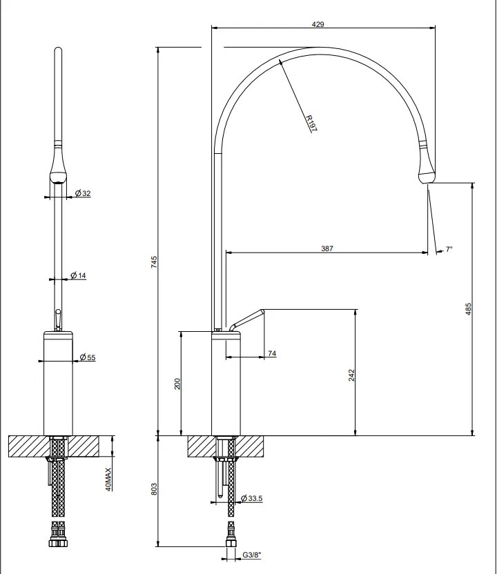 Miscelatore Lavabo Alto Bocca Lunga Senza Scarico Con Flessibili Cromo Goccia 33610 Gessi