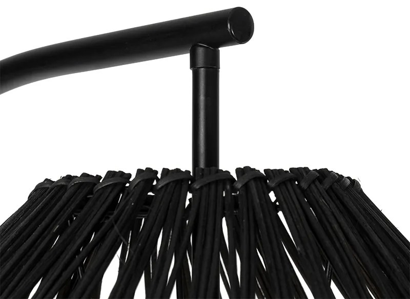 Lampada da terra rustica nera con rattan - Sam