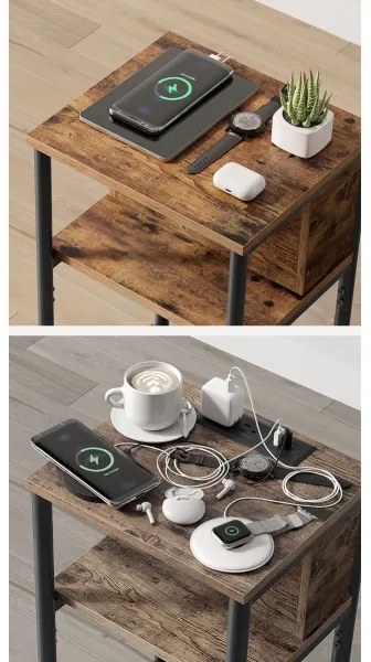 Tavolino da appoggio con prese integrate e porte USB ROD marrone/nero