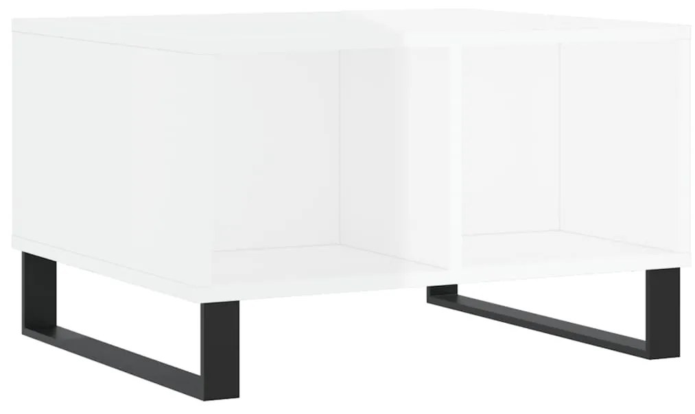 Tavolino salotto bianco lucido 60x50x36,5 cm legno multistrato