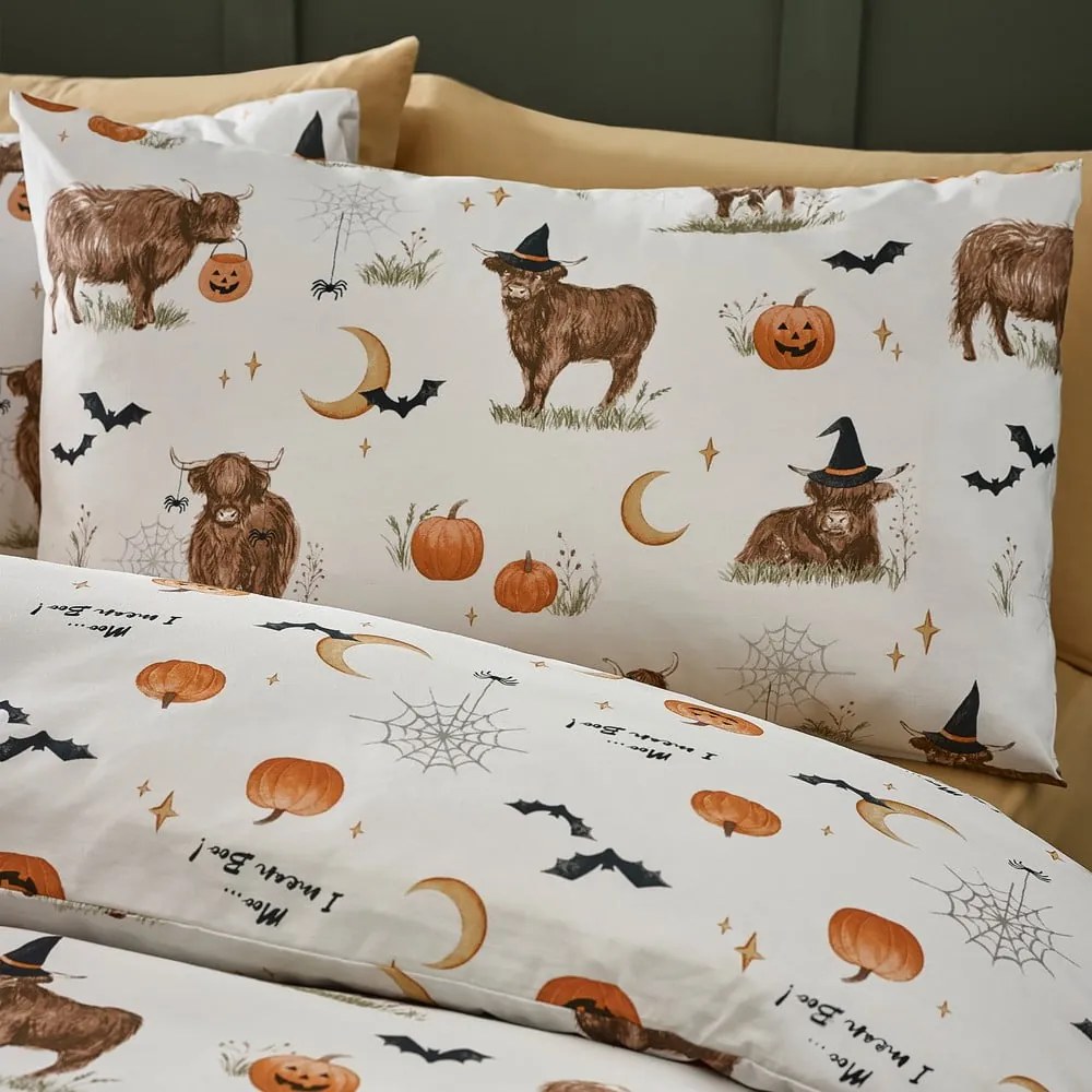 Set copripiumino e federa greige per letto matrimoniale e per letto esteso 230x220 cm Halloween Highland Cow – Catherine Lansfield