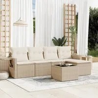 Set Divano da Giardino 6 pz con Cuscini Beige in Polyrattan 3220097