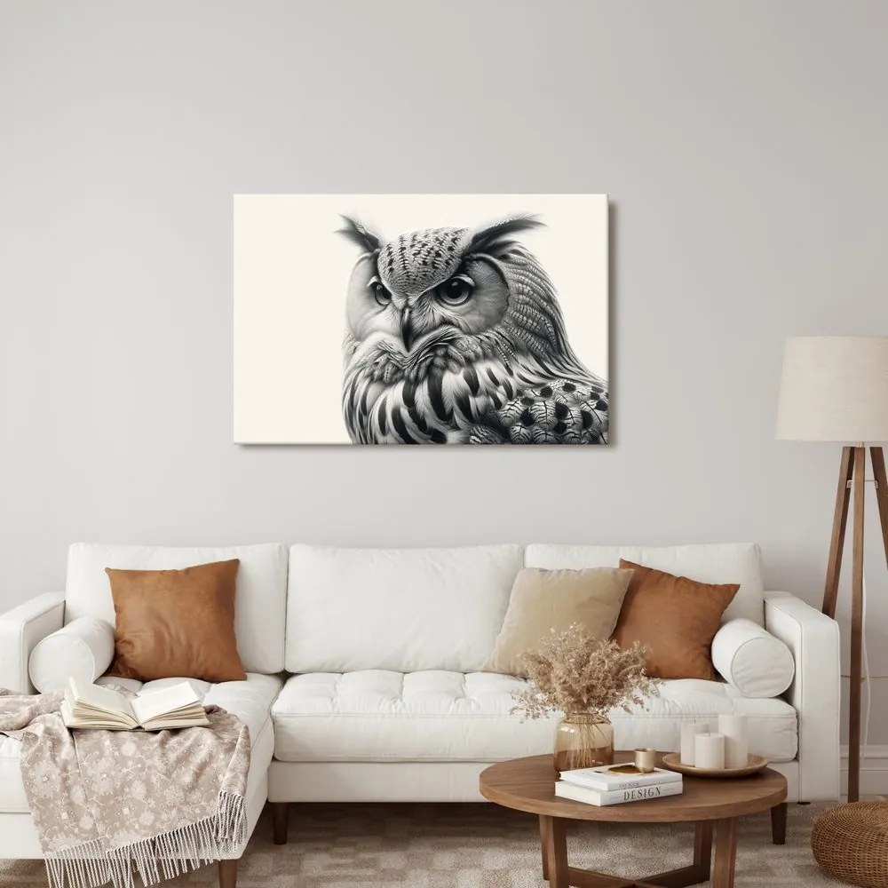 Quadro su tela – Ritratto di gufo in bianco e nero