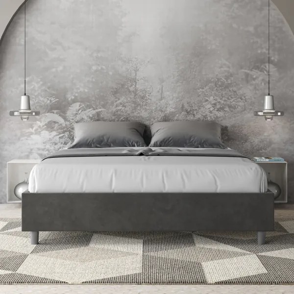 Letto matrimoniale e rete 160x200 in microfibra grigio Azelia