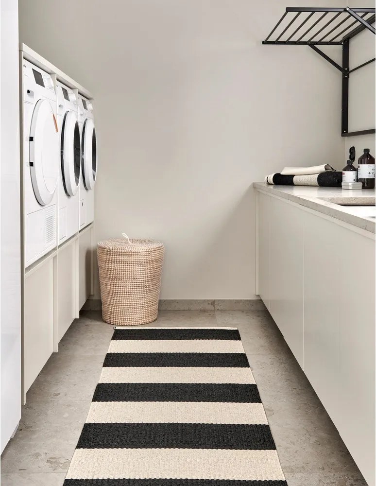 Passatoia da interno/esterno bianca e nera 70x225 cm Bob Black Vanilla – Pappelina