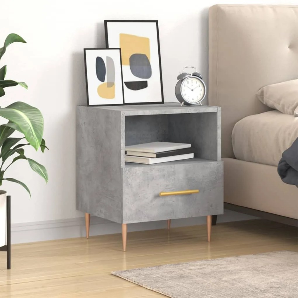 Comodino Grigio Cemento 40x35x47,5 Cm İn Legno Multistrato /