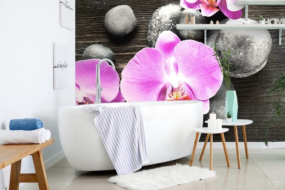 Carta da parati – Splendida orchidea e pietre