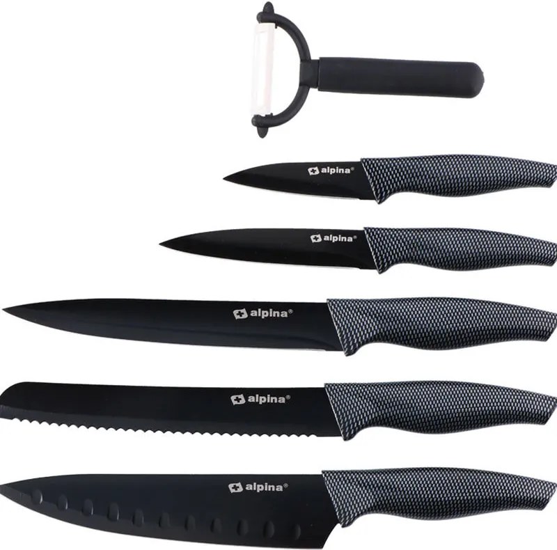 Set 6 Coltelli e Pelapatate Acciaio Inossidabile Antiaderente Carne Pesce Alpina
