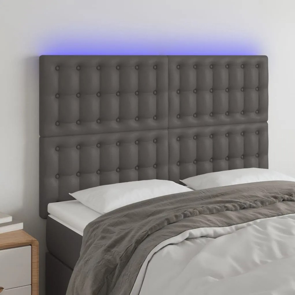Testiera A Led Grigio 144x5x118/128 Cm İn Similpelle /