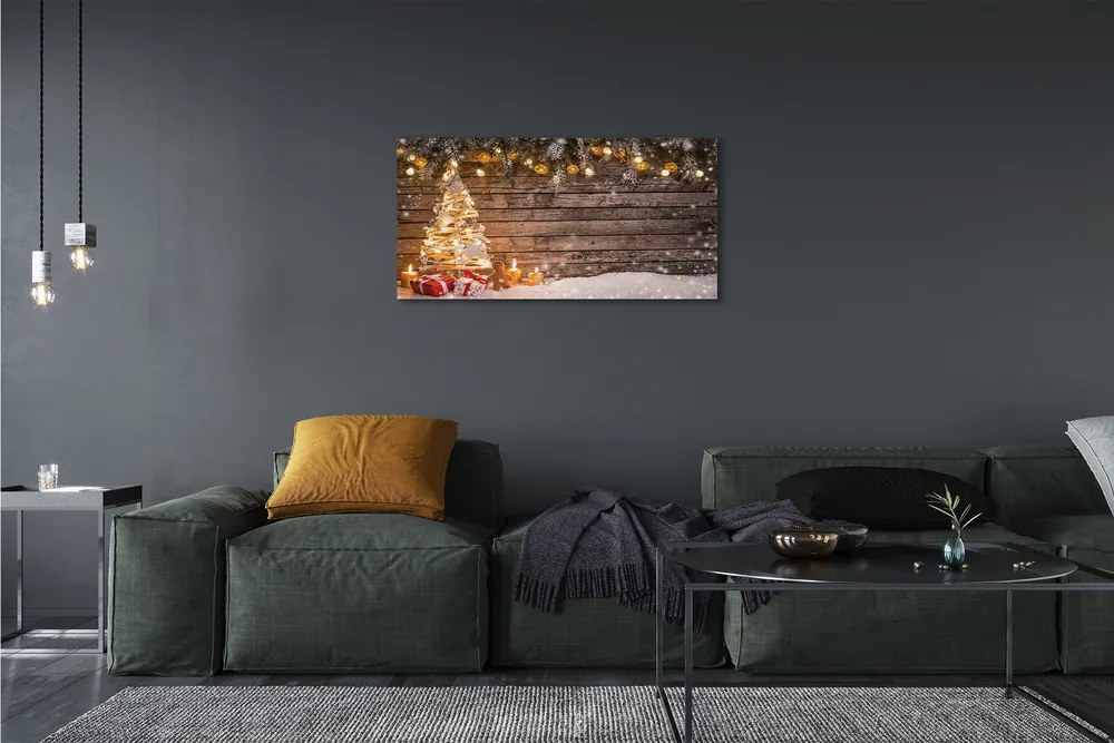 Quadro su tela Decorazioni di neve dell'albero di Natale 100x50 cm