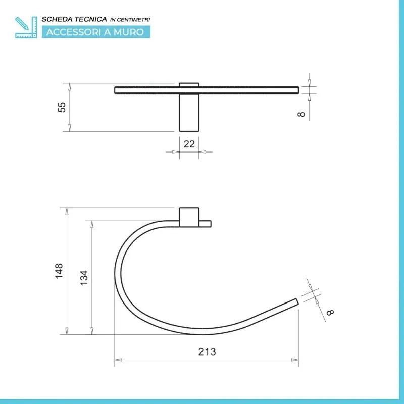 Set accessori a muro 5 pezzi in acciaio cromato e viti incluse Unica