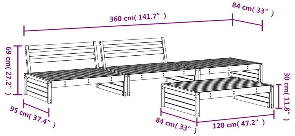 Set Salotto da Giardino 4 pz Bianco in Legno Massello di Pino